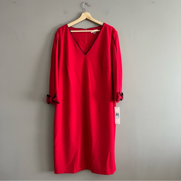 Calvin Klein Piping Trim Bow Sheath Dress Scuba Crepe Red Plus Size 20W Career - Picture 5 of 16